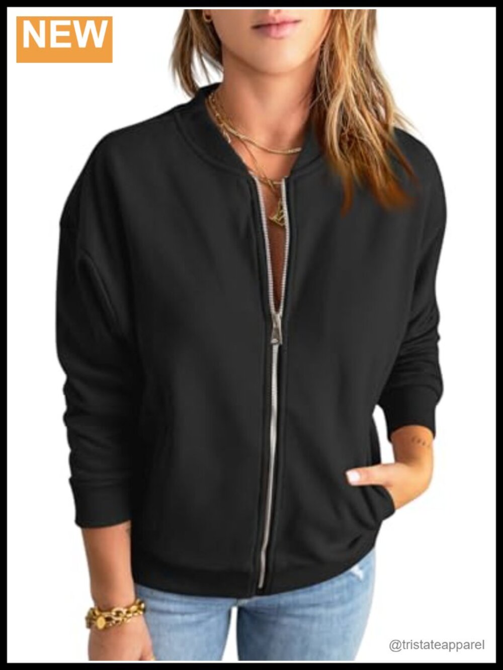Women's Zip Up Sweatshirt Jacket Long Sleeve Loose Fit Casual Outwear with